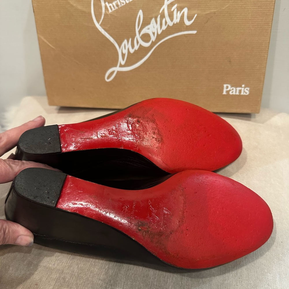 Christian Louboutin Black Leather Wedge Pumps - Picture 8 of 16